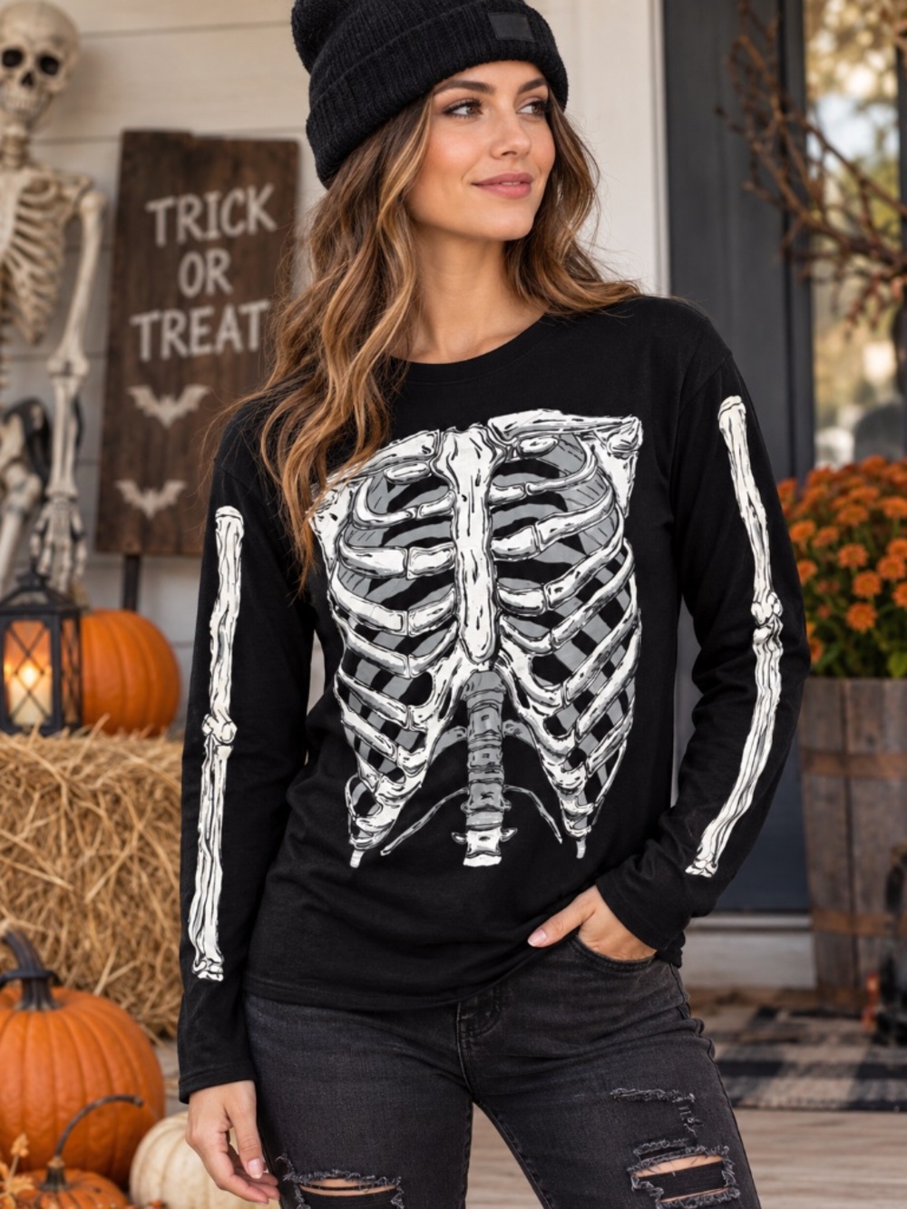 Adult Skeleton Long Sleeve T Shirt Size Large